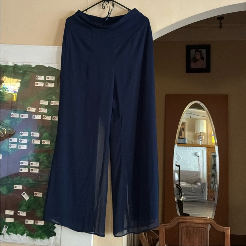 R&M Richards Navy Wide-Leg Women's Dress Pants